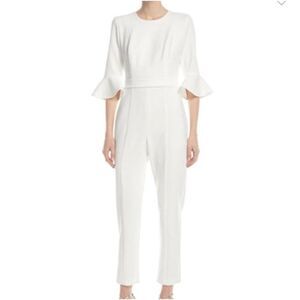 Black Halo Brooklyn Woman 3/4 Sleeve Ivory Crepe Jumpsuit Size 12